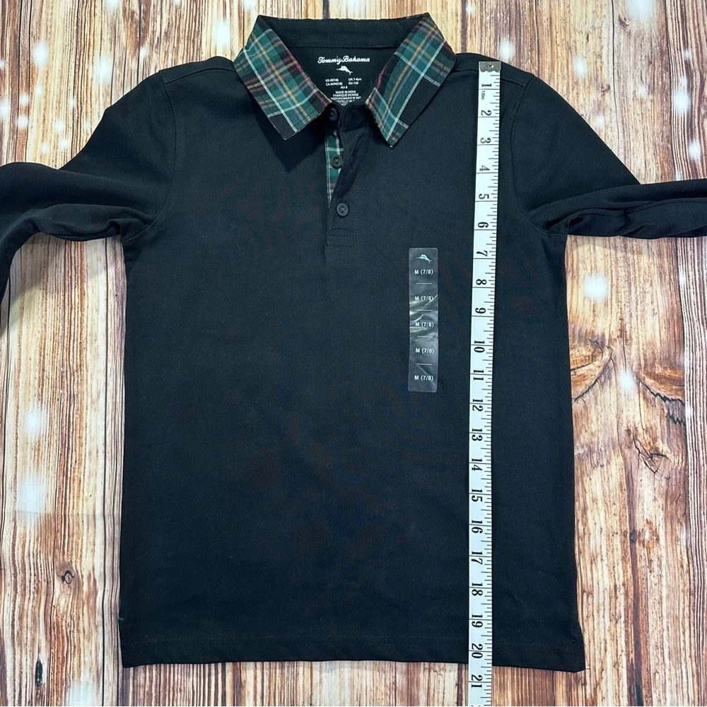 NWT Tommy Bahama Kids Plaid Collared Black Long-Sleeve Shirt - Medium 7/8